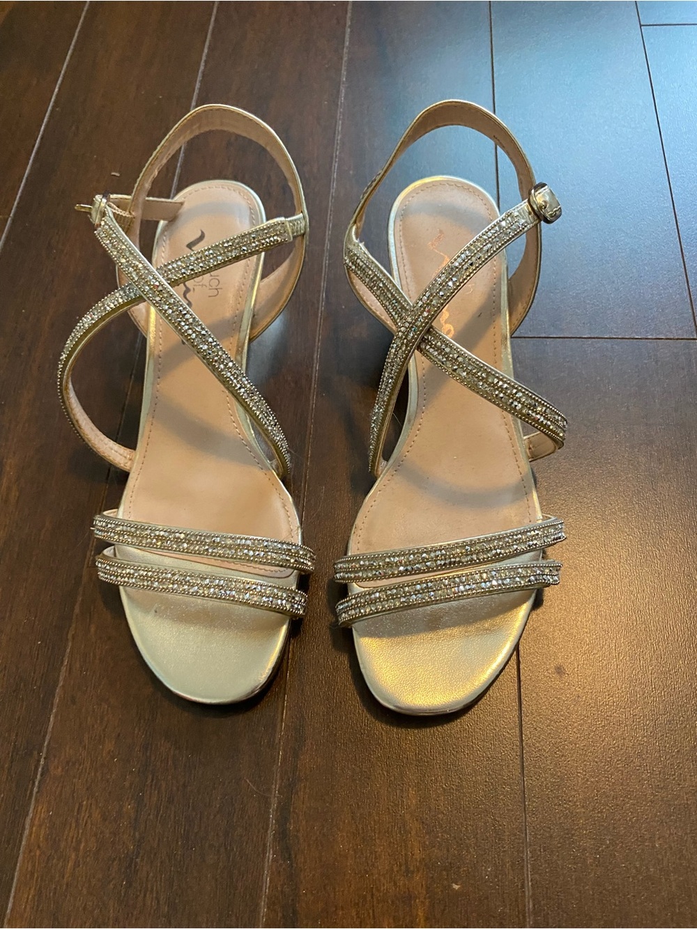 Nina Gold Crystal-Strap Dress Sandals